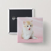 Keuken op roze achtergrond vierkante button 5,1 cm (Voorkant /achterkant)