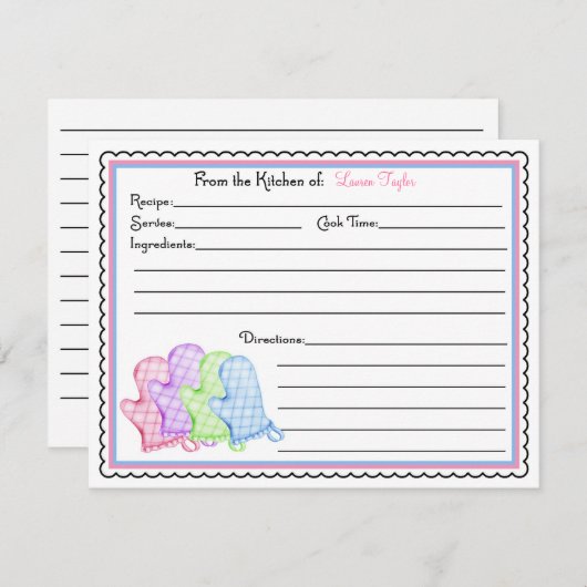 Keuken Oven Mitts Baking Cooking Recipe Kaarten (Voorkant / Achterkant)