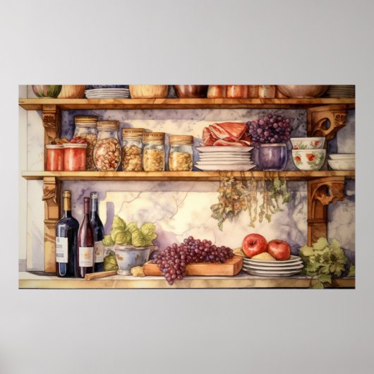  Keuken Plank Wijnflessen Mason Jars Poster (Voorkant)