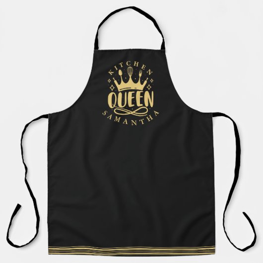 Keuken Queen Gold Crown Custom Naam Schort (Voorkant)