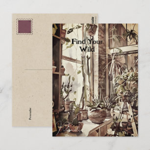 Keuken Raam Tuin Planten Bloemen Briefkaart