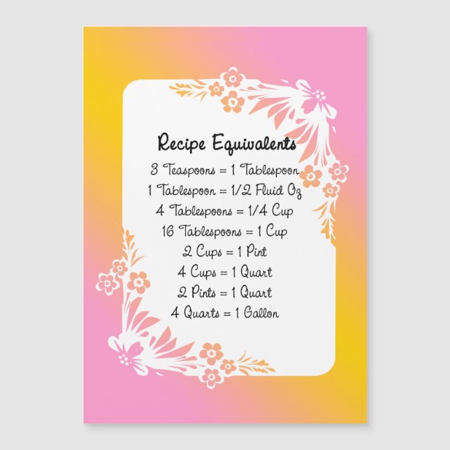 Keuken Recept Equivalents Bloemen Koelkast Magnet (Voorkant)