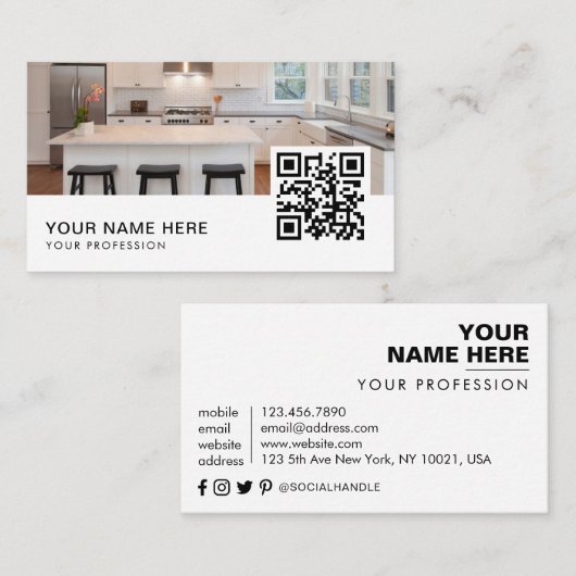 Keuken renovaties slogans Visitekaartje QR-code (Voorkant / Achterkant)