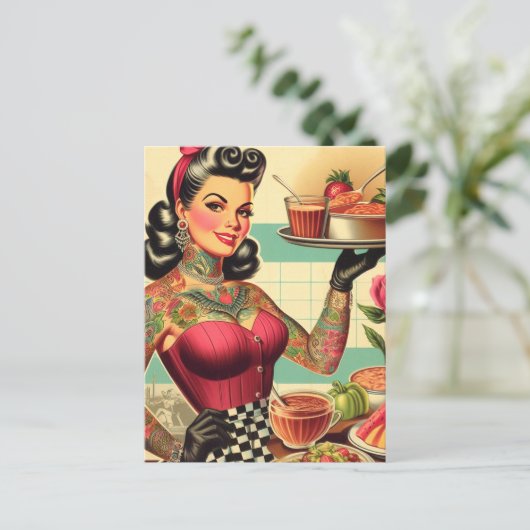 Keuken Restaurant Pin-up Briefkaart (Staand voorkant)