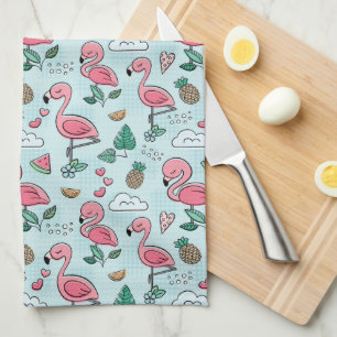 keuken  roze flamingos theedoek