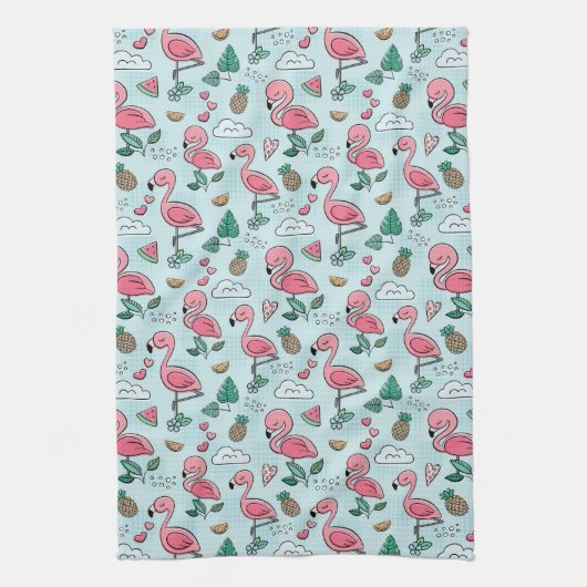 keuken  roze flamingos theedoek (Verticaal)