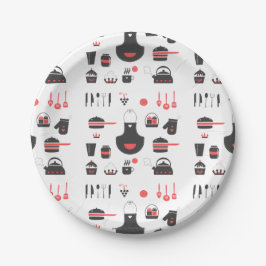 Keuken, Schattig Rood en Zwart, Vintage, Retro Papieren Bordje