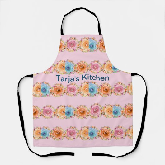 Keuken Schort Roze met Bloemen (Voorkant)