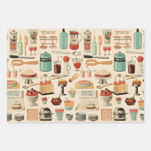 Keuken taarten en gereedschap Retro Inpakpapier Vel (Voorkant 3)