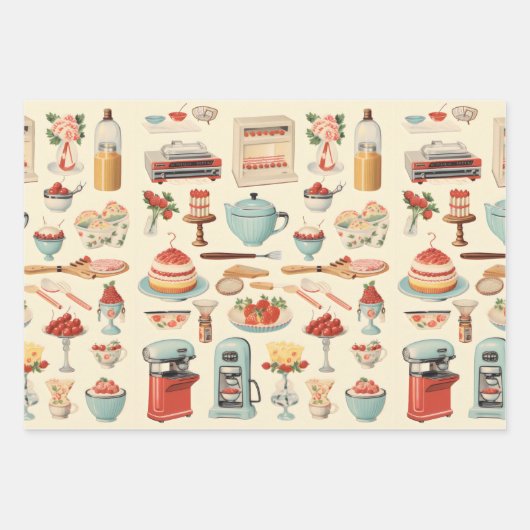 Keuken taarten en gereedschap Retro Inpakpapier Vel (Voorkant 2)