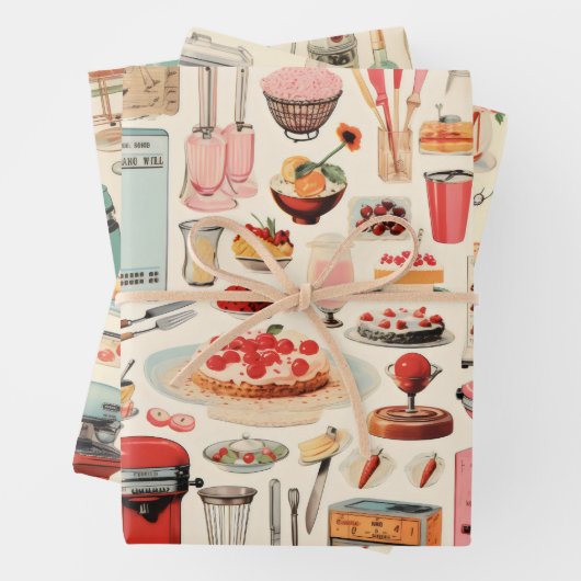 Keuken taarten en gereedschap Retro Inpakpapier Vel (In situ)