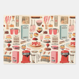 Keuken taarten en gereedschap Retro Inpakpapier Vel