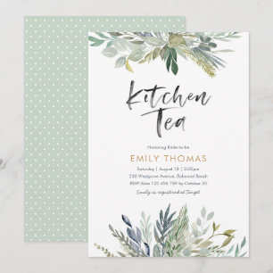 Keuken Tea Party Uitnodiging   groen blad