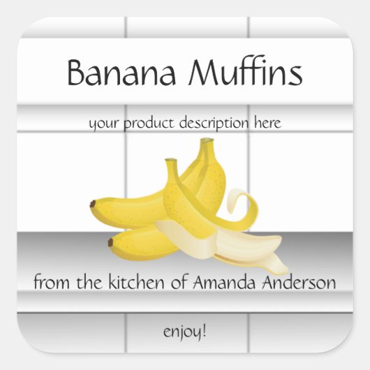 Keuken Tegels Vierkant Productlabel Banaan Muffins Vierkante Sticker (Voorkant)