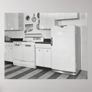 Keuken uit het midden van de 20e eeuw, 1951. Oude  Poster