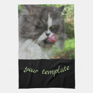 keuken,vakantie, thuis, tekst, ,grappige kat theedoek
