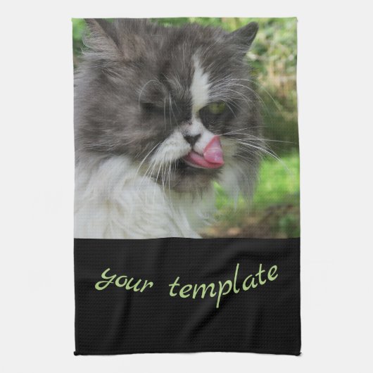 keuken,vakantie, thuis, tekst, ,grappige kat theedoek (Verticaal)