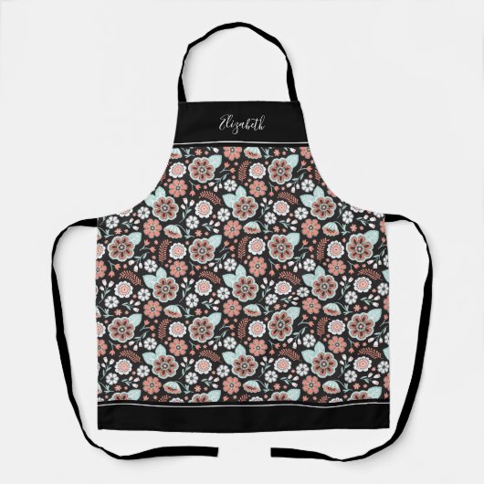 Keuken van Black Floral Pattern Schort (Voorkant)