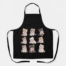 Keuken van de schattige katteliefhebber Roze strik Schort