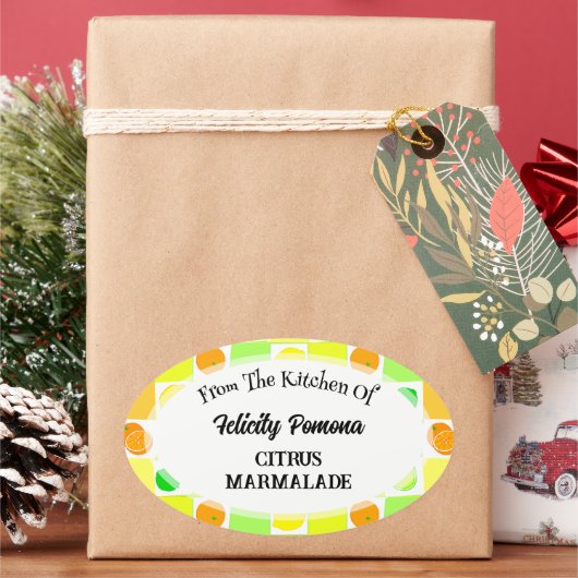 Keuken van Lemon, Limoen en Oranje citrusvruchten Ovale Sticker (Feestdagen)