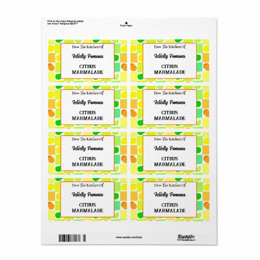 Keuken van Lemon, Limoen Oranje citrusvruchten Etiket (Full Sheet)