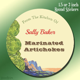 Keuken van Retro Artichokken Bewerkbaar Recept Ronde Sticker