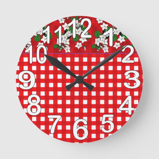 Keuken van rode en witte gingham ronde klok (Voorkant)