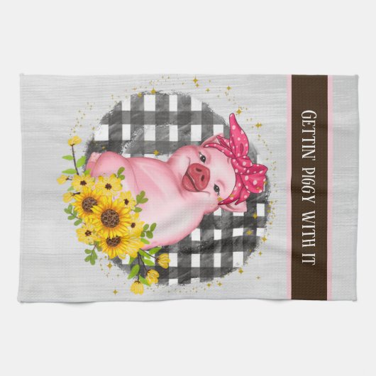 keuken van schattig varken theedoek (Horizontaal)