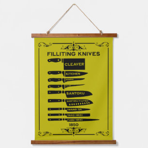 Keuken Vis Fileting Knife Grafiek Hangend Wandkleed