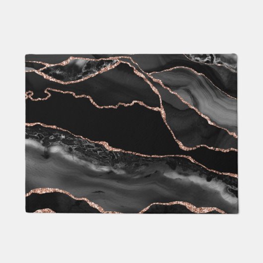 Keuken Vloermat - Zwart Roos Gold Faux Glitter Deurmat (Voorkant)