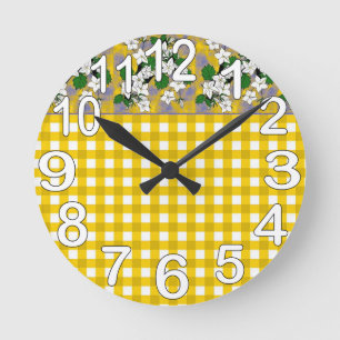 Keuken voor Geel en Witte Gingham Ronde Klok
