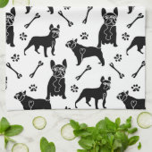 Keuken voor zwarte en witte bulldogs theedoek (Gevouwen)