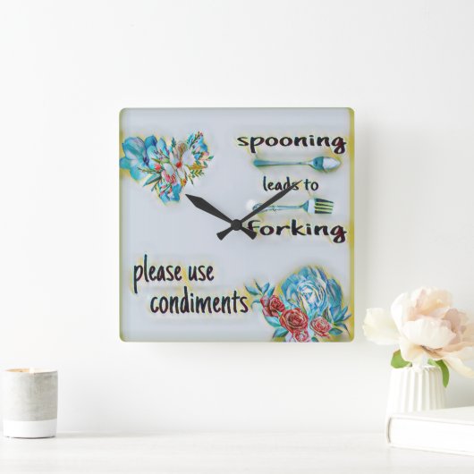 Keuken wandklok, vierkant, lepel leidt naar vork vierkante klok (Huis)