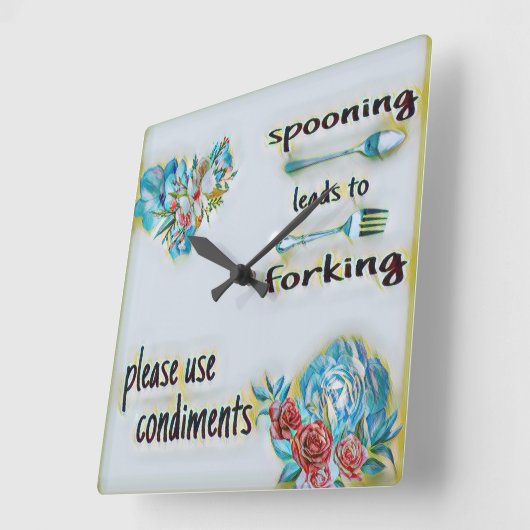 Keuken wandklok, vierkant, lepel leidt naar vork vierkante klok (Hoek)