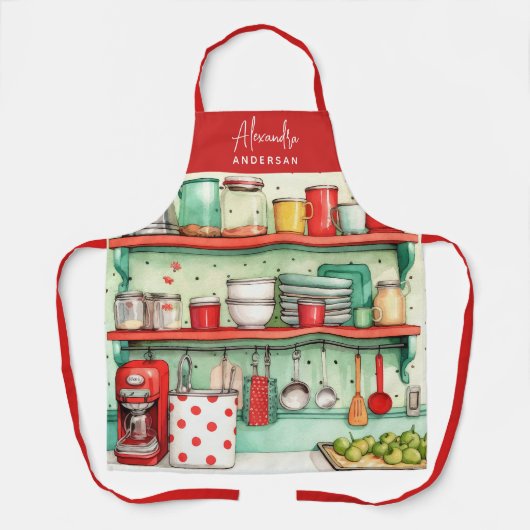  Keuken Waterverf Rood Script Naam Schort (Voorkant)