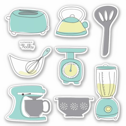 Keukenapparatuur Koken Bakken Ontbijt Vinyl Sticker (Voorkant)