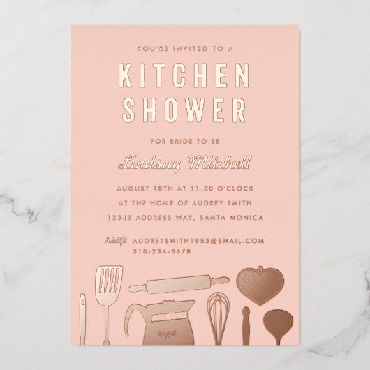 Keukenartikelen Bruiloft Rose Goud Folie Uitnodiging (Voorkant)