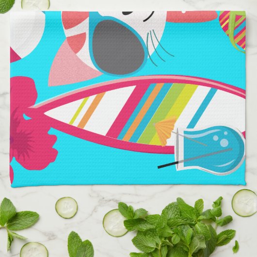 Keukenband Kat Kat Zonneglazen Beach Ball Theedoek (Gevouwen)