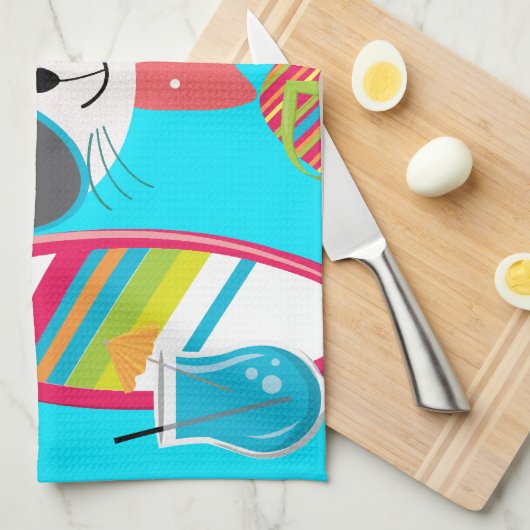 Keukenband Kat Kat Zonneglazen Beach Ball Theedoek (Quarter Fold)