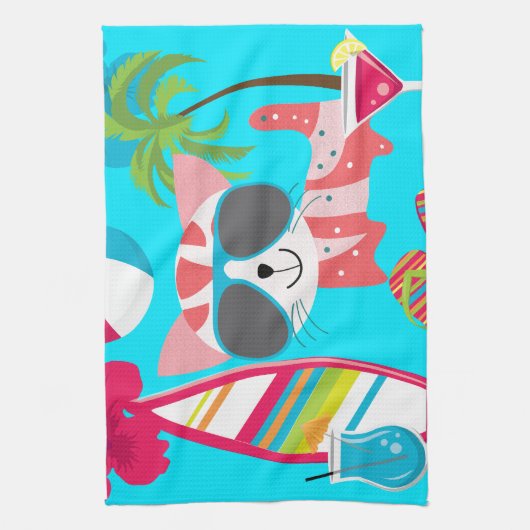 Keukenband Kat Kat Zonneglazen Beach Ball Theedoek (Verticaal)