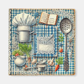  Keukenbenodigdheden op Blauw Tafelkleed Magneet (Voorkant)