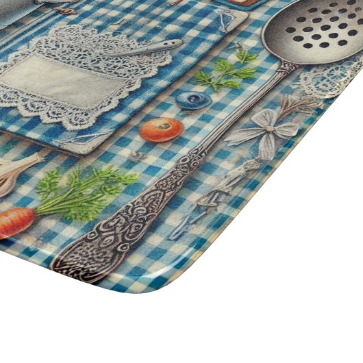  Keukenbenodigdheden op Blauw Tafelkleed Snijplank (Hoek)