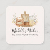 Keukenbenodigdheden Waterverf Home Maaltijdservice Vierkante Visitekaartje (Voorkant)