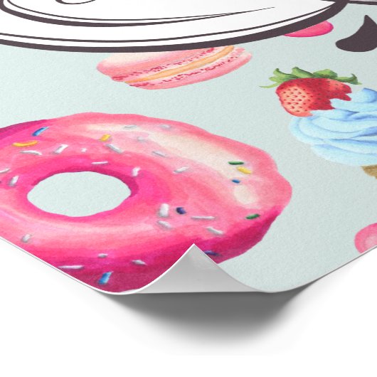 Keukenbord met donuts-macro's en cupcakes poster (Hoek)