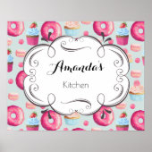 Keukenbord met donuts-macro's en cupcakes poster (Voorkant)