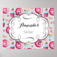 Keukenbord met donuts-macro's en cupcakes