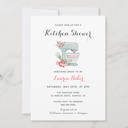 Keukenbridal Shower Invitation Cute Cake mixer Kaart (Voorkant)