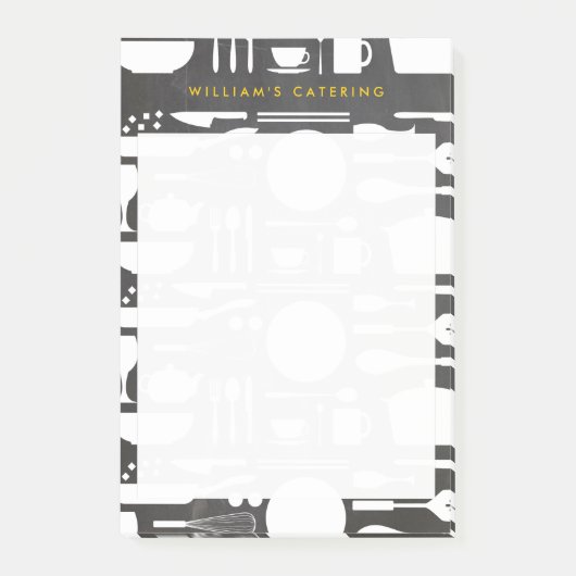 Keukencollage op de achtergrond van het karton post-it® notes (Voorkant)