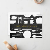 Keukencollage op zwart hout notitiekaartje (Voorkant / Achterkant in situ)