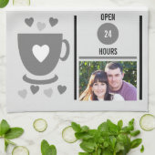 Keukendatum koffiefoto grijs theedoek (Gevouwen)